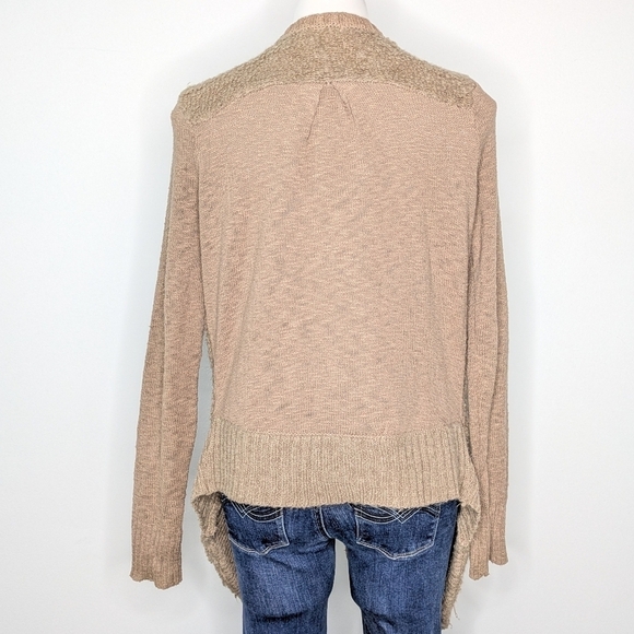Anthro Sleeping On Snow tan cream cotton wool blend open cardigan sweater S - Picture 7 of 11